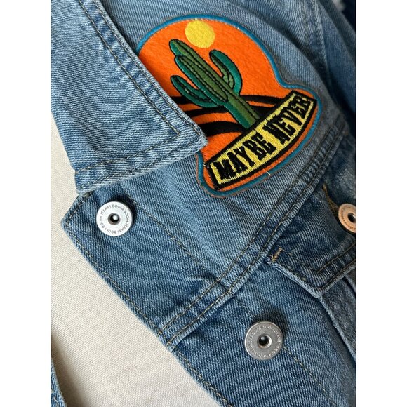 Boom Boom Jeans Denim Jacket Sequin Pineapple & Cactus Patches on Front Size XL - Picture 4 of 7